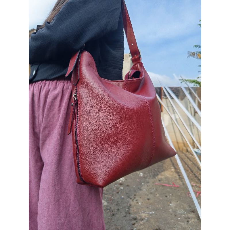 Tas wanita size besar tas wanita model hobo kulit sapi asli premium