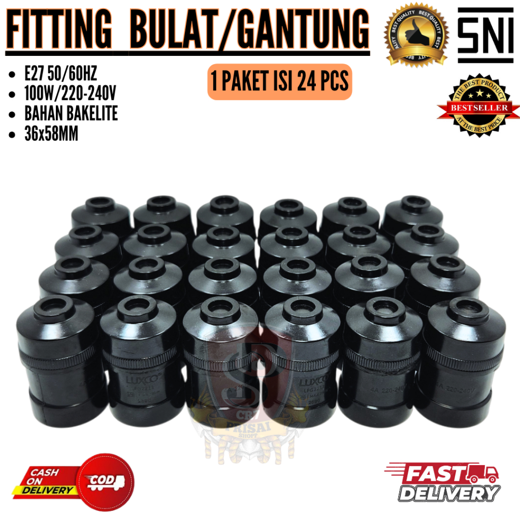 Fitting Lampu Gantung  PAKET PROMO HARGA GROSIR 24 PCS / Pitting Lampu Bulat Gantung warna Hitam Pit