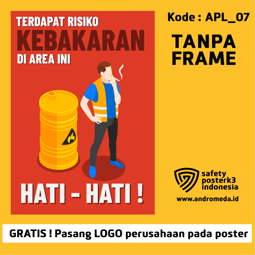 Safety Poster K3: Terdapat Risiko Kebakaran di Area Ini Workshop Warehouse Gudang Limbah B3 Gratis L