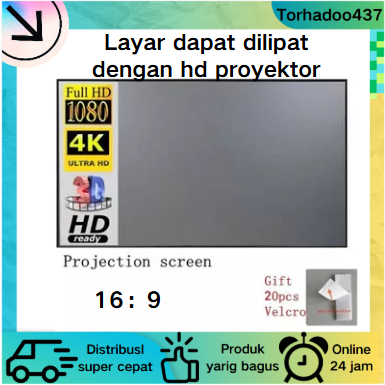 Layar Proyektor Tirai Anti Cahaya Logam Lipat Sederhana Portabel Layar Proyektor HD 16:9 100 inci