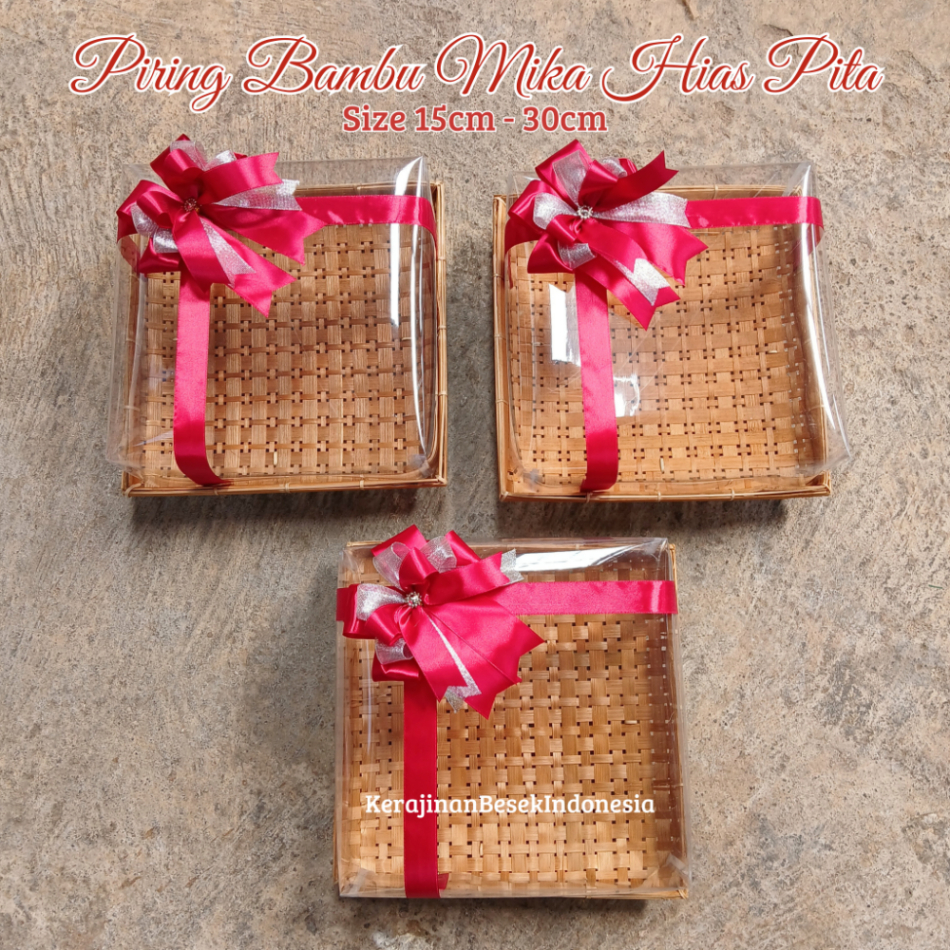 

BOX MIKA HANTARAN PERNIKAHAN /HAMPERS BONUS PITA CANTIK Piring kotak 15cm-30cm mika parsel murah bambu