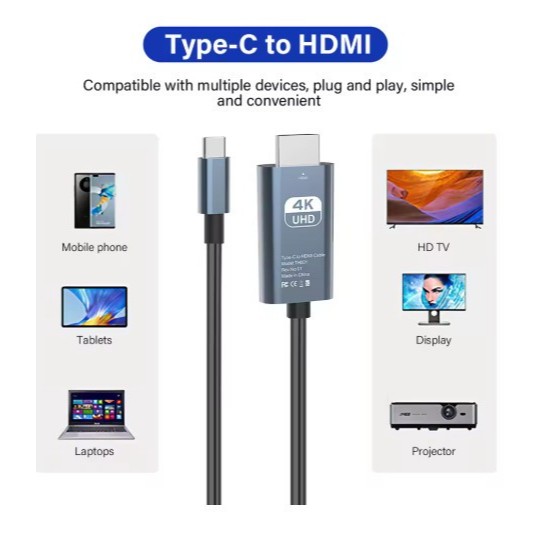Kabel Converter MHL Type C to HDMI 4K 30hz - Kabel Type C to HDMI 2Meter 4K MHL