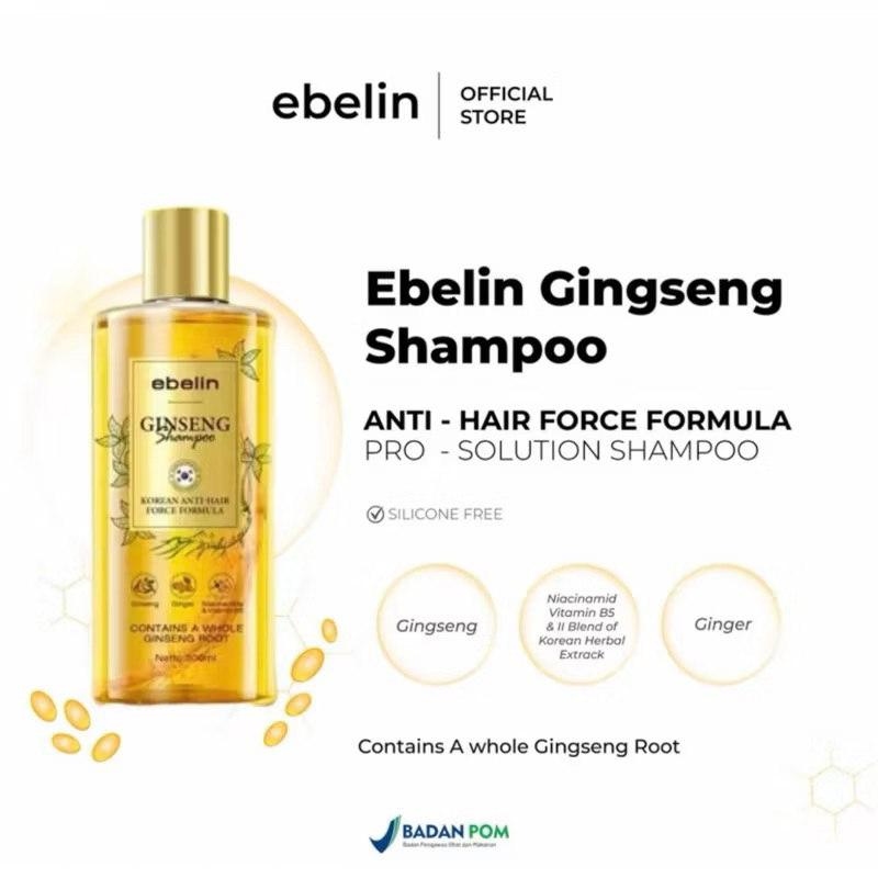 [ BPOM ]EBELIN ANTI HAIR FALL SHAMPO PERAWATAN RAMBUT RONTOK SHAMPO GINSENG PENUMBUH RAMBUT 100% ORI