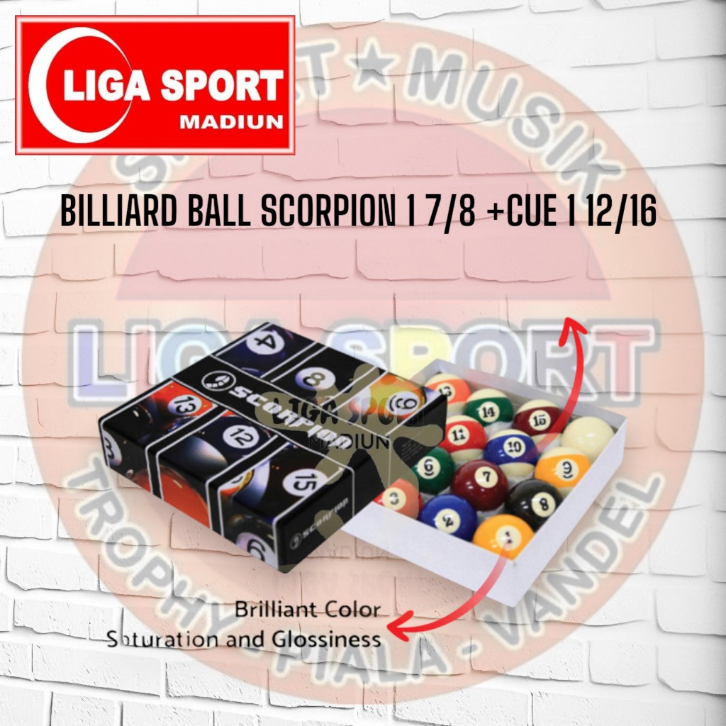 BILLIARD BALL SCORPION 1 7/8 +CUE 1 12/16 BOLA BILLIAR KECIL