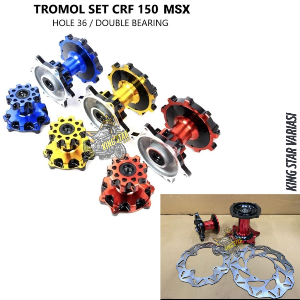 TROMOL SET DEPAN BELAKANG CRF 150/TROMOL SET CRF 36 HOLE/TROMOL CRF PLUS PIRINGAN DEPAN BELAKANG
