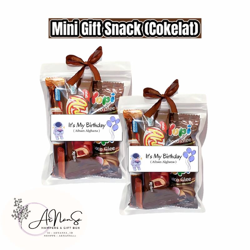 

[ MIN ORDER 10 Pcs ya ] Ready Mini Gift Snack Warna Coklat Termurah | Hampers Snack | Bingkisan Ulang Tahun Anak | THR Lebaran | Freebies lucu