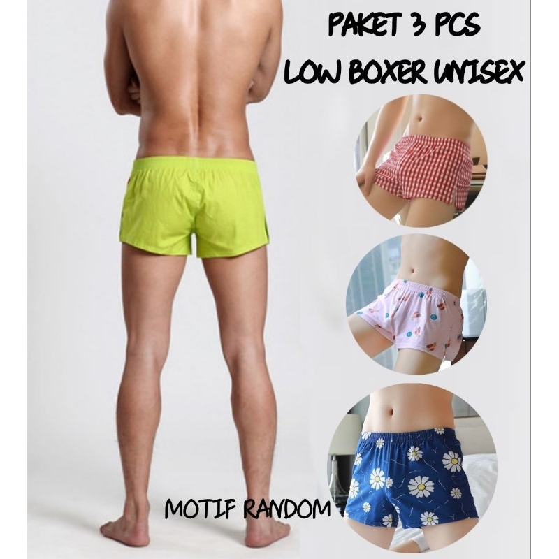 PROMO PAKET 3 Pcs Low Boxer Dewasa Pria Wanita Distro | Boxer Mini Dewasa | Celana Pendek Dewasa Cel