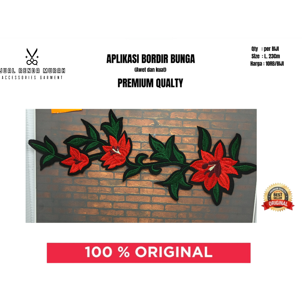 aplikasi bordir bunga - aksesoris baju - aksesoris baju bordir - motif bunga ( harga= 10rb/biji)