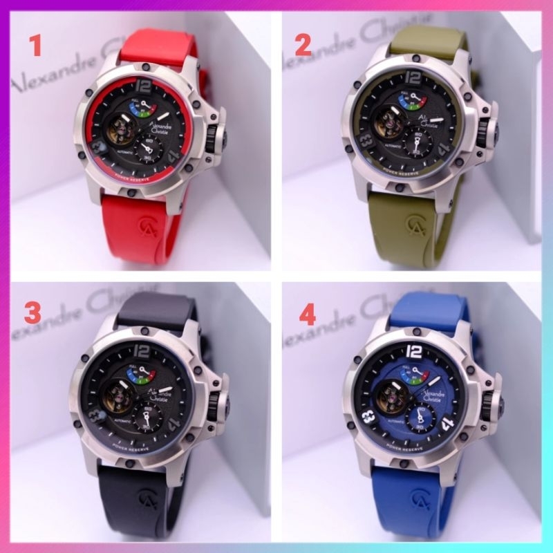 ORIGINAL GARANSI RESMI 1 TAHUN JAM TANGAN PRIA ALEXANDRE CHRISTIE AUTOMATIC RUBBER STRAP ARLOJI WATC