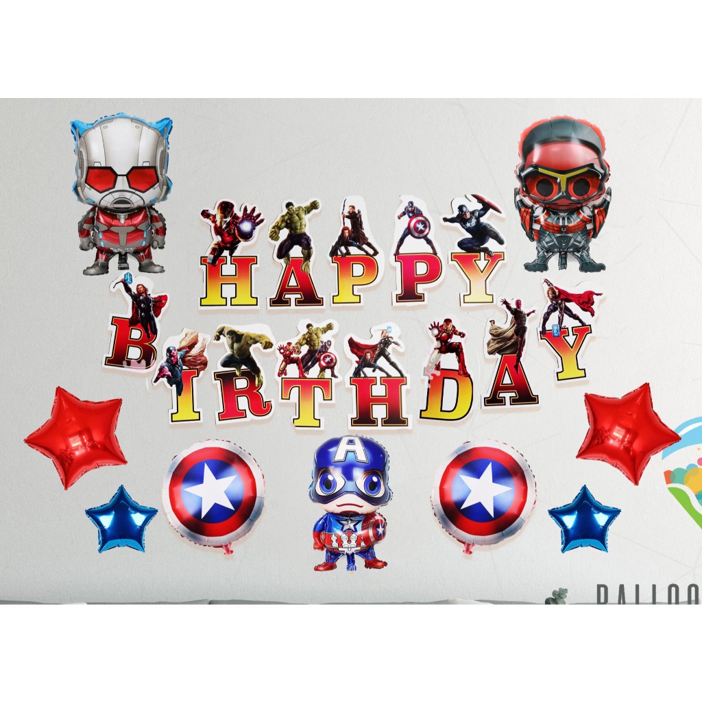 Set Dekorasi Banner Avenger Mini Simple Foil Balloon Decoration / Ulang Tahun / Happy Birthday / Bal