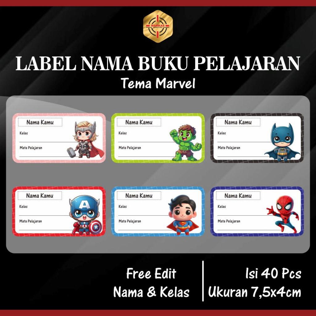 

Tema Marvel Label buku mata pelajaran untuk anak sekolah