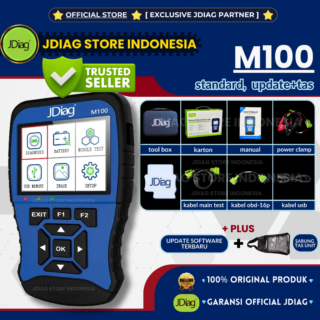 ☑ ORIGINAL JDIAG M100 BIRU SCANNER SEMUA MOTOR JDIAG M 100 SCAN SEPEDA MOTOR HONDA ECU OBD2
