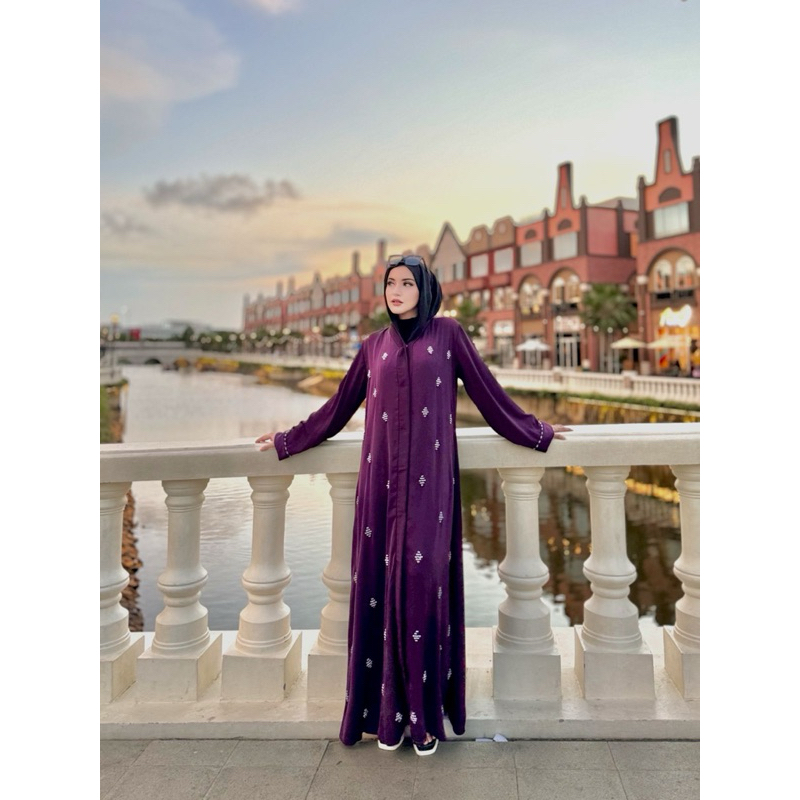 Abaya Premium 2in1 Fursan Aghnia – Outer Mewah + Dress Kombinasi Crystal Import, Elegan & Syari