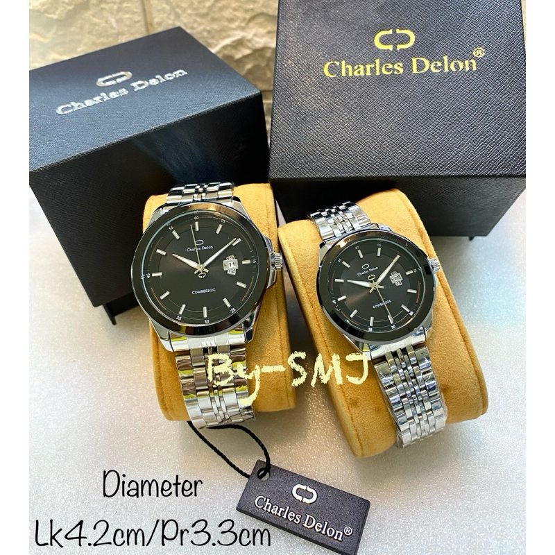 TERBARU,, Jam Tangan Couple Rantai Silver Tanggal ORIGINAL Charles Delon