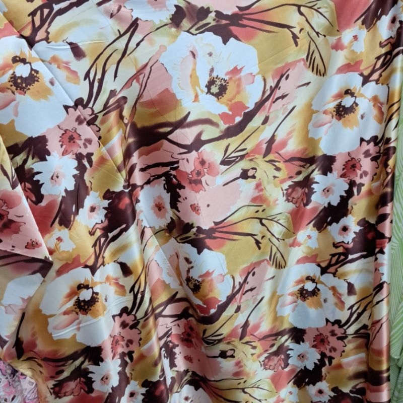 kain bahan silk motif | kain satin silk premium | kain satin silk motif salur | kain silk luxury