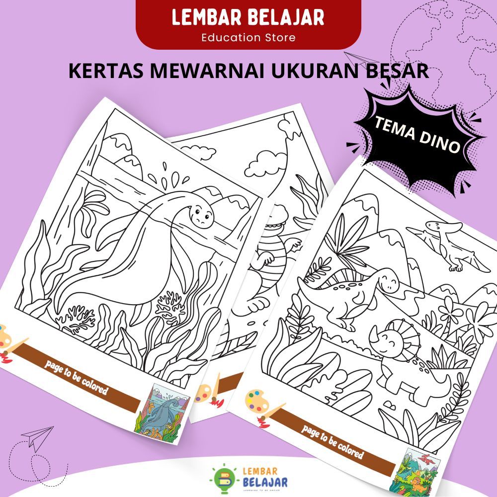

LEMBAR BELAJAR Kertas Mewarnai Tema Dinosaurus - Lembar Aktivitas Anak - Buku Mewarnai HVS 100Gsm