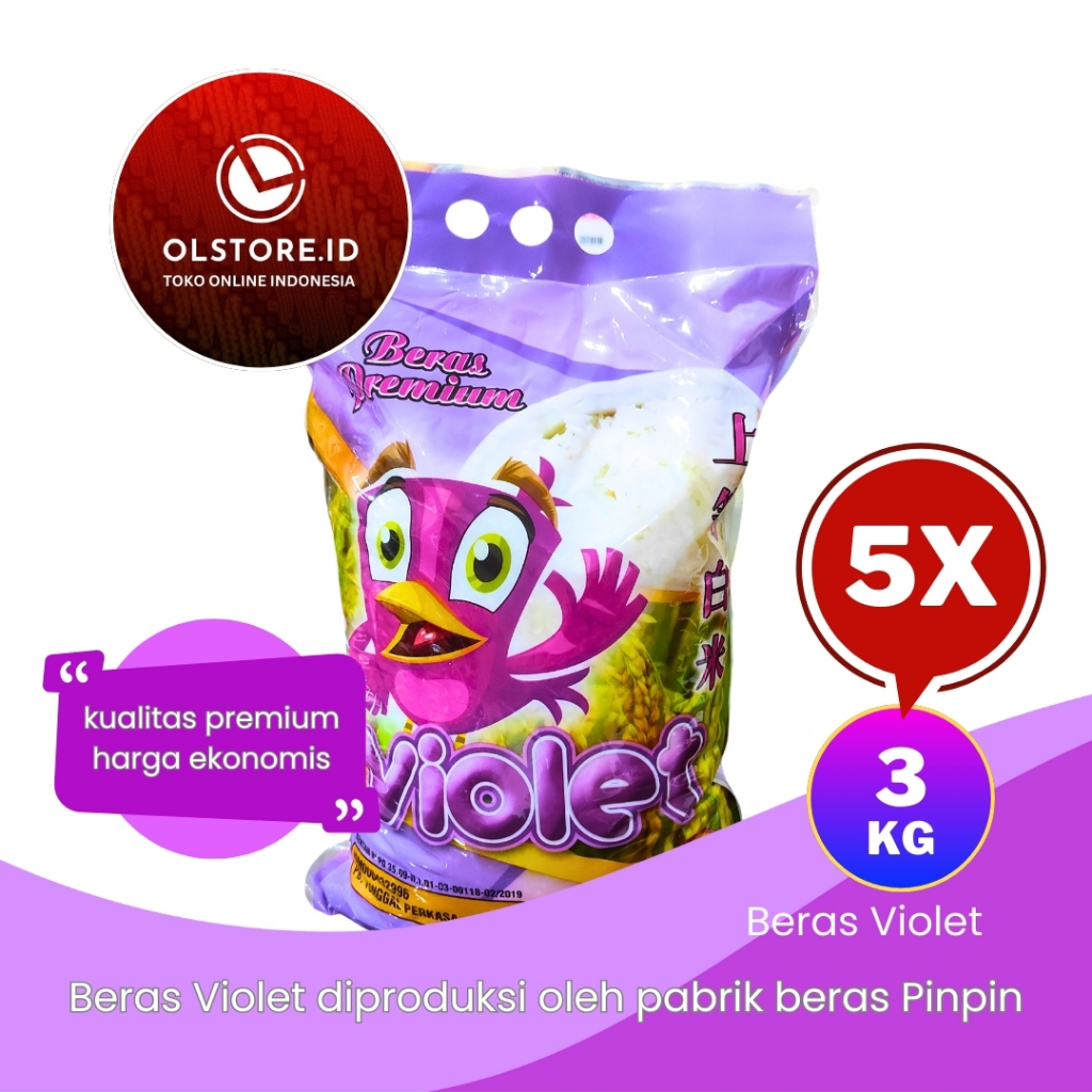 

Beras Violet 3kg x 5 Sak | Paket 15kg | Punel Premium Tanpa Pemutih | Beras Harian Rumah Tangga