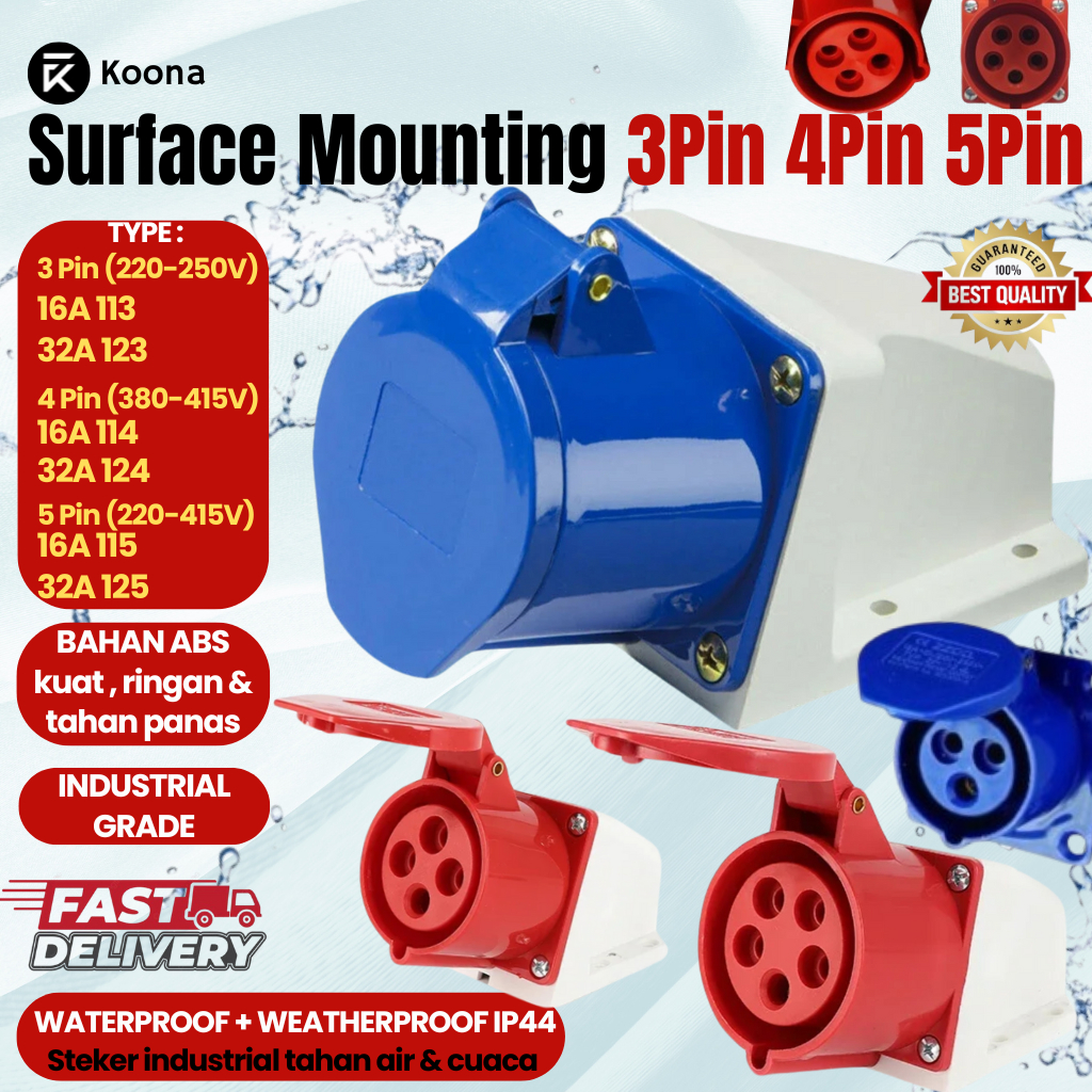 Colokan cewek 3Pin 4Pin 5Pin 16A 32A /Socket Surface mounting Steker Kotak Waterproof Colokan Listri