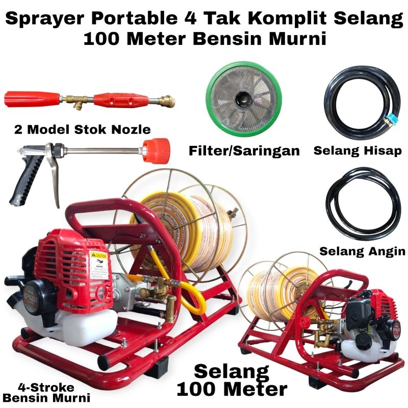 Mesin Steam Sprayer Portable 4-Tak Komplit Selang 100 Meter Mesin Bensin Murni