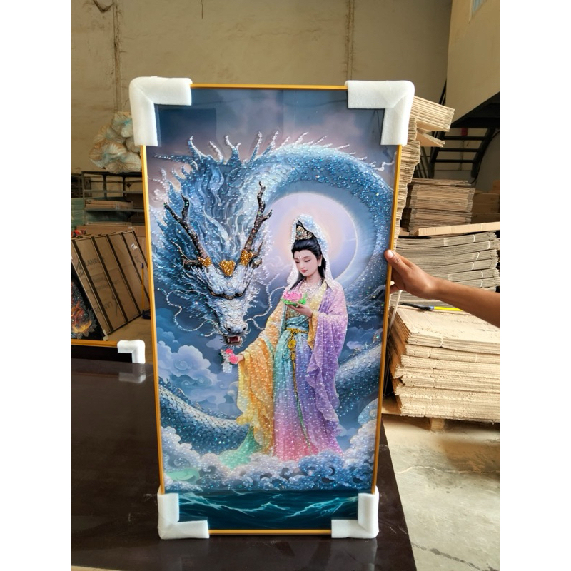 SUNLIPAINTING Lukisan Porcelain 5D - Motif Dewi Kwan Im - Lukisan Bulat Dewi Kwan Im 5D - Dekorasi R