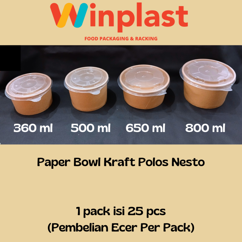 Nesto Paper Bowl Kraft / Paper Bowl Coklat / Paper Bowl Kraft Coklat Laminasi isi 25 pcs