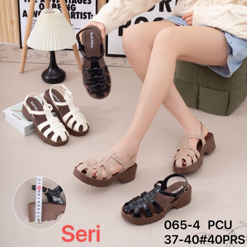 BALANCE 065/ SEPATU SANDAL KARET WEDJES WANITA PAKAI GESPAR HAK 5 CM SIZE 37- 40
