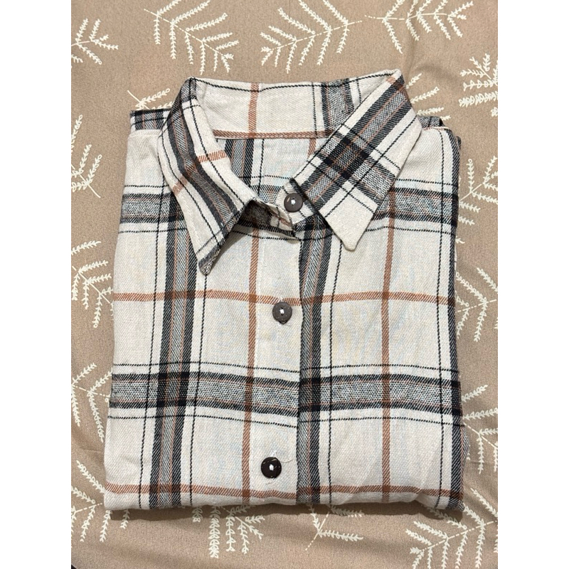 Kemeja Flanel - Cream Abu