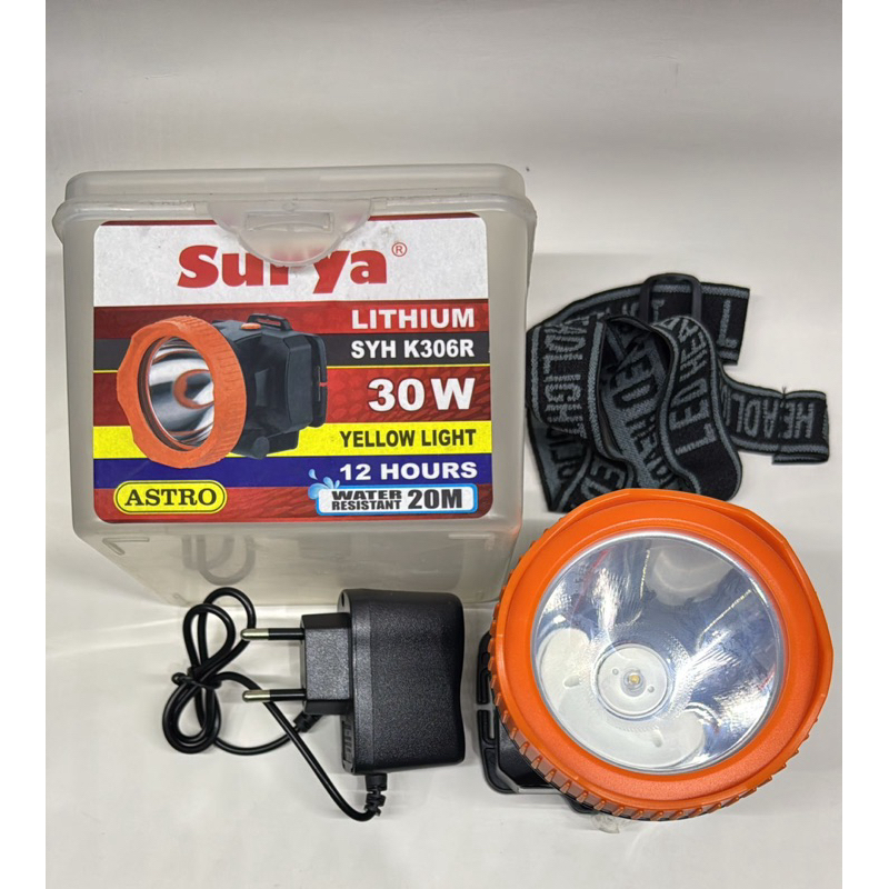 Surya Lampu Senter Kepala Selam 30W LED SYH K306R Cahaya Kuning Headlamp Rechargeable