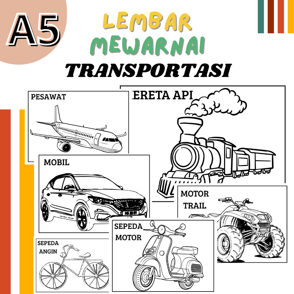 

Lembar A5 Kertas Mewarnai Tema Transportasi | Coloring Worksheet | Children Coloring Pages | Lembar Mewarnai Anak-anak | Buku Bergambar | Buku Mewarnai | Lembar Bergambar