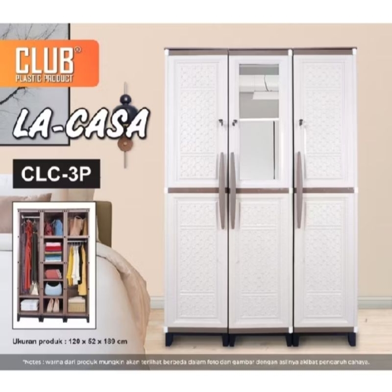 LEMARI PAKAIAN RAK GANTUNG LEMARI PLASTIK CLUB LA CASA KACA CERMIN 3PINTU