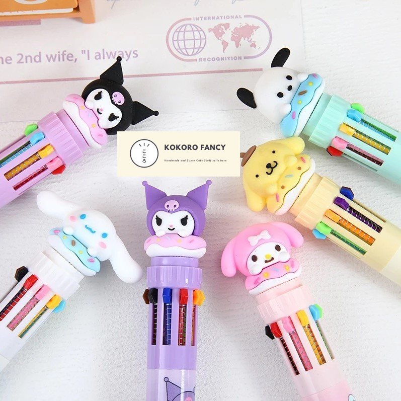

[KOKORO FANCY] Pulpen Sanrio Lucu Kuromi Purin Cinamonrol 10 Warna Warni / Pulpen Sekolah Anak
