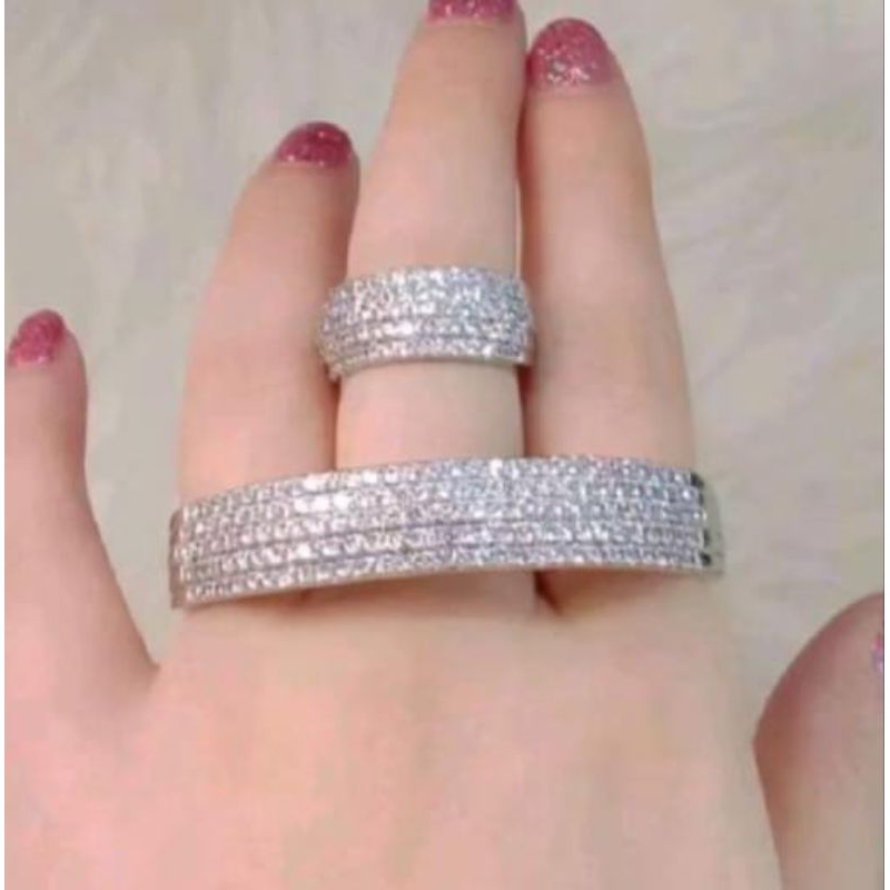 set gelang dan cincin silver mewah titanium anti karat