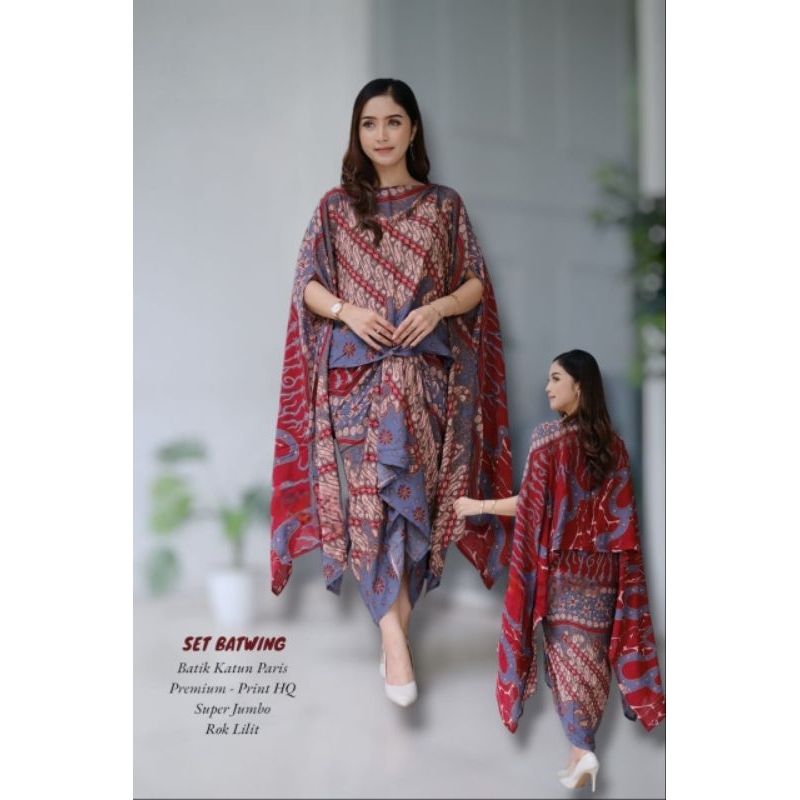 Set Batik Atasan Batwing Rok Lilit Manual Katun Paris