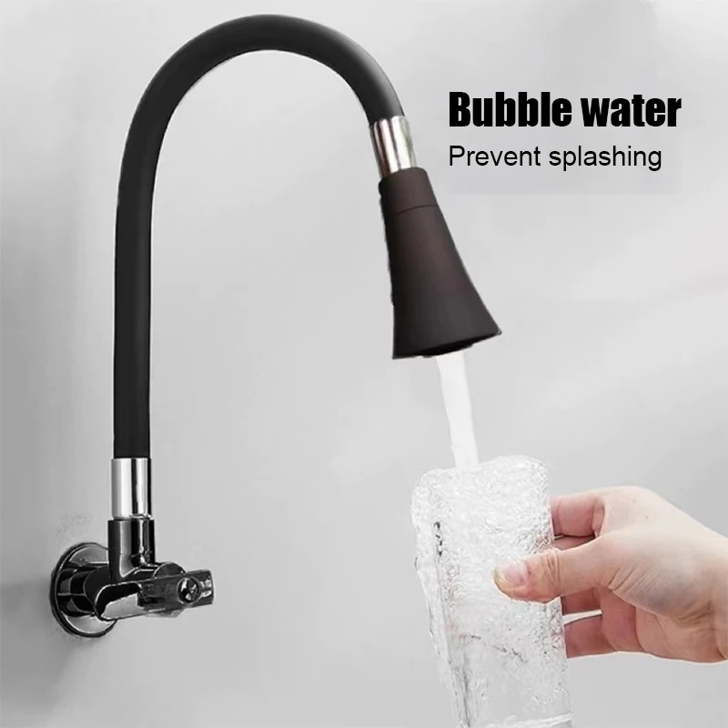 SUS304 Kran Angsa Fleksibel Kran Cuci Piring Hitam Kran Cuci Piring Dinding Anti Karat Penyesuaian a