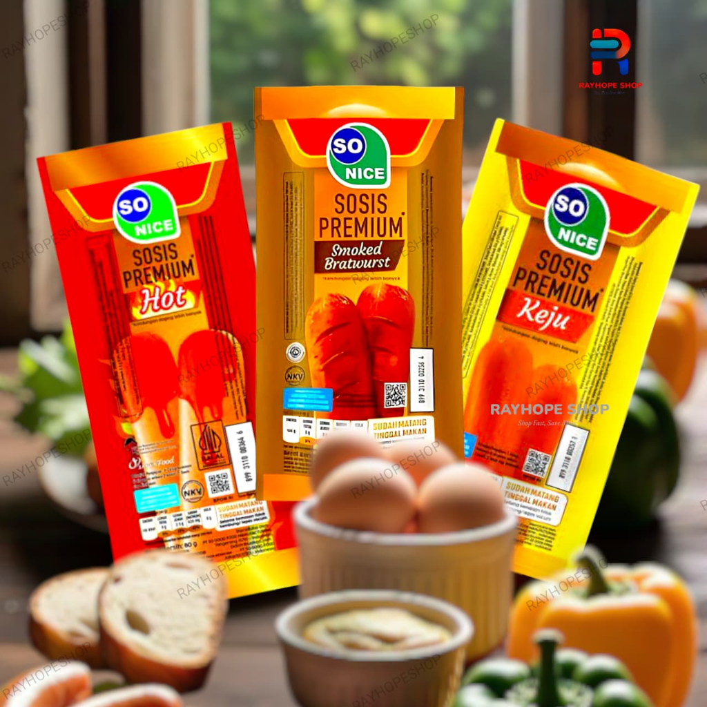 

PROMO Cemilan Makanan Ringan Instant instan Siap Makan Ready to Eat Sosis Sausage SO NICE Premium Daging Ayam Olahan Rasa Keju Cheese Smoked Bratwurst Asap Panggang Saus Saos Pedas Hot Chilli 60 Gram 60gr gr Chicken Murah Termurah Ide Jualan UMKM Viral