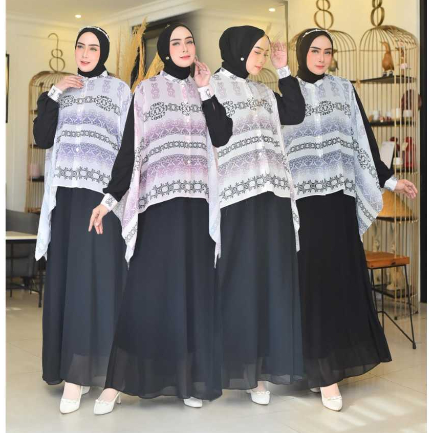 GDTIMA Gamis  Bahan Ceruty Babydoll Full Furing Auter Terpisah Fashion Wanita Muslim Lengan Panjang 