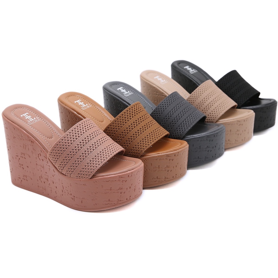 55MENARIK ELLORA EL2Fandal Wedges Wanita Import 12cm