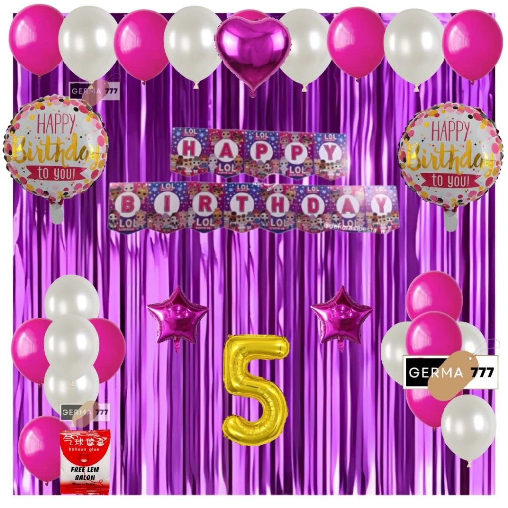 Paket Dekorasi Ulang tahun Anak Banner Happy Birthday Karakter Baby Shark Lol Minion Set Ultah