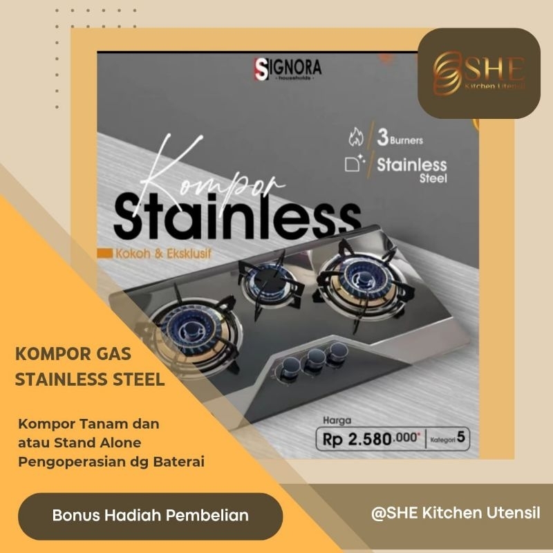 Kompor gas Signora Kompor tanam 3 tungku bisa buat standalone (khusus Instant)