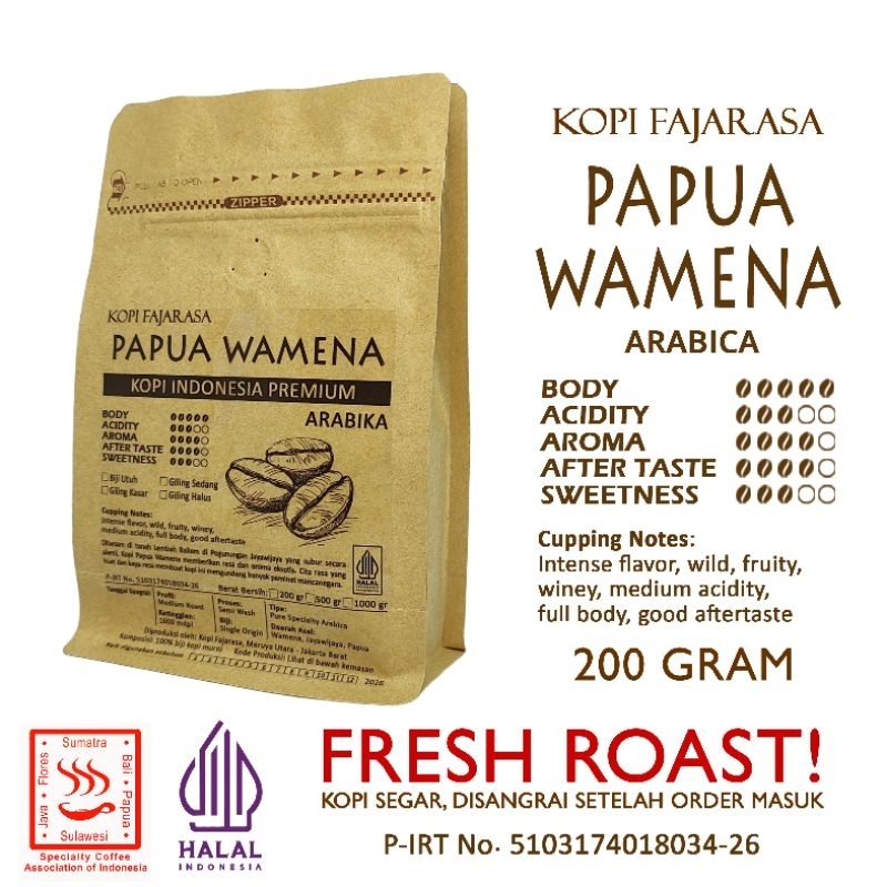 

Kopi Fajarasa Papua Wamena Biji Kopi Arabica 200 gram