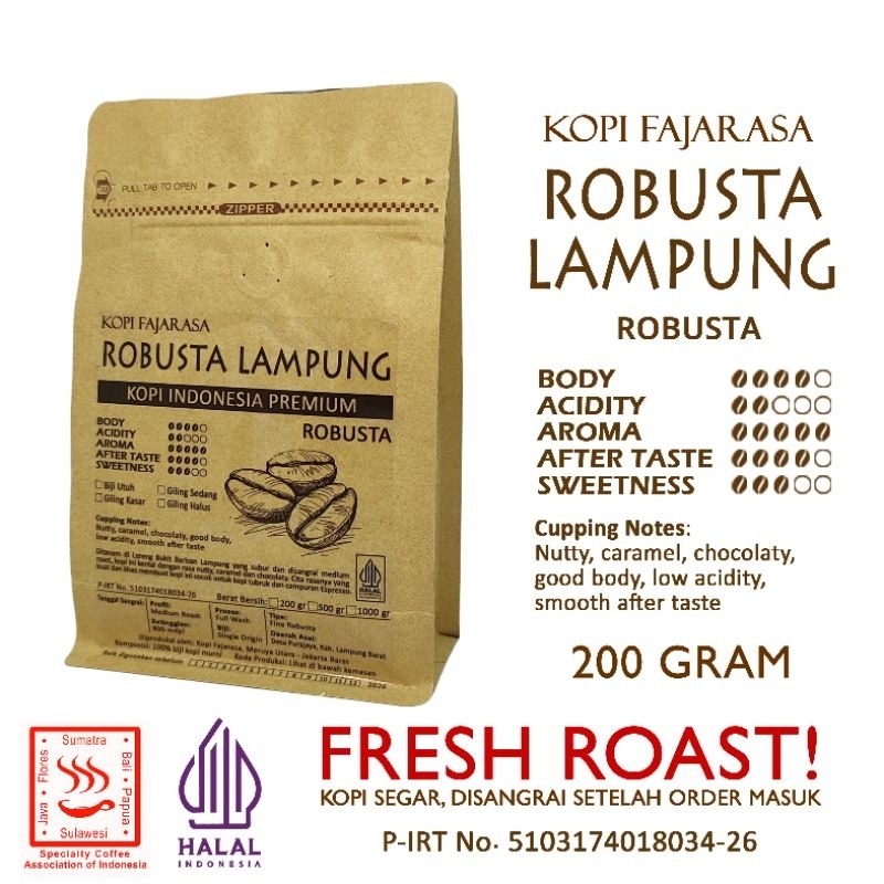 

Kopi Fajarasa Robusta Lampung Biji Kopi Robusta 200 gram