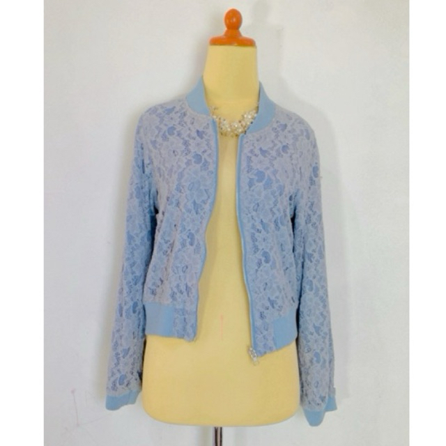 Jaket wanita outer cardigan blazer basic bahan denim jeans mix brokat brukat premium model crop leng