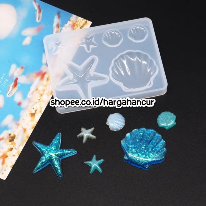 HH Cetakan Kerang Bintang Laut Silikon Resin Fondant Hiasan Kue Tanah Liat Scallop Clay
