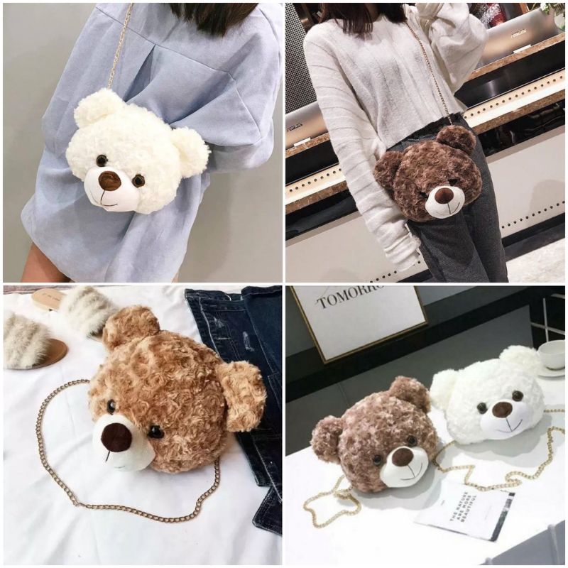 Tas Selempang Tas Teddy Bear lucu Tas bulu kekinian Tas HP selempang