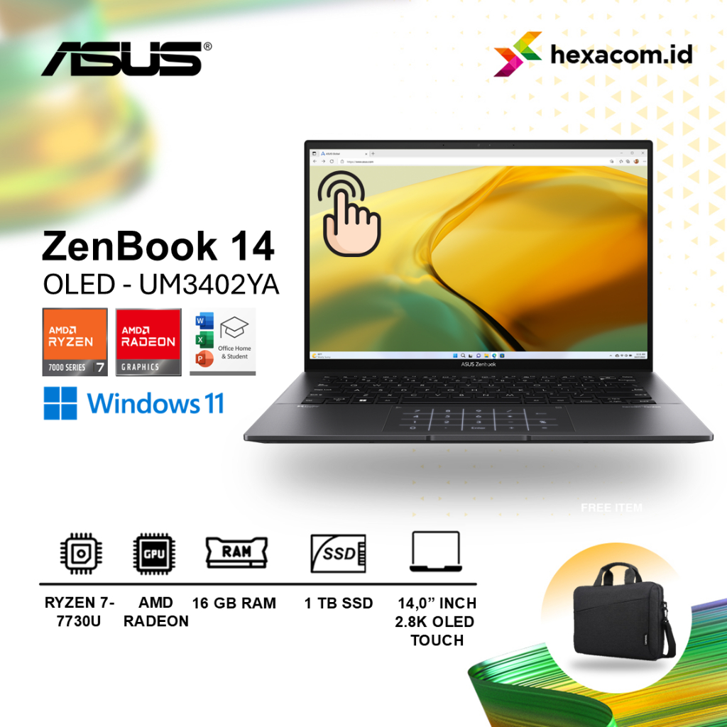 Laptop Asus Zenbook 14 UM3402YA Ryzen 7-7730U RAM 16GB 1TB SSD 14" OLED TOUCH