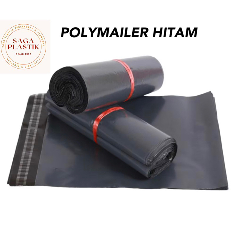 Polymailer Plastik Packing Online Shop Hitam HDPE Uk 17x27 20x30 25x32 isi 100 Lembar