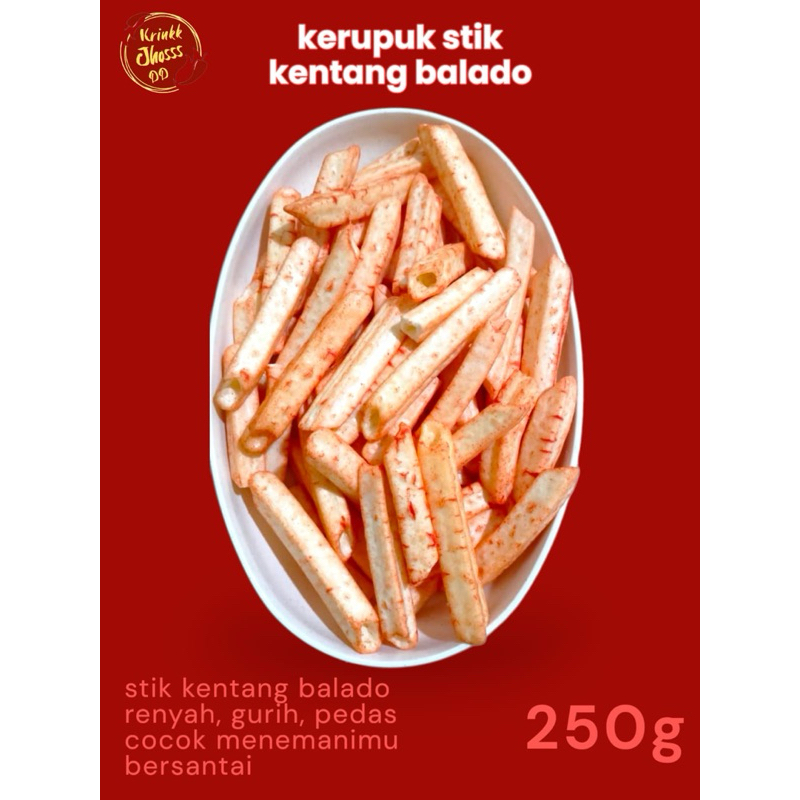 

KERUPUK STIK KENTANG PEDAS BALADO 250g POTATO STIK BALADO KRIUKK JHOSS DD