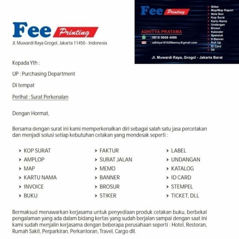 

Cetak KOP SURAT COSTUME HVS 80 grm ( min. 5 rim ) FREE DESAIN