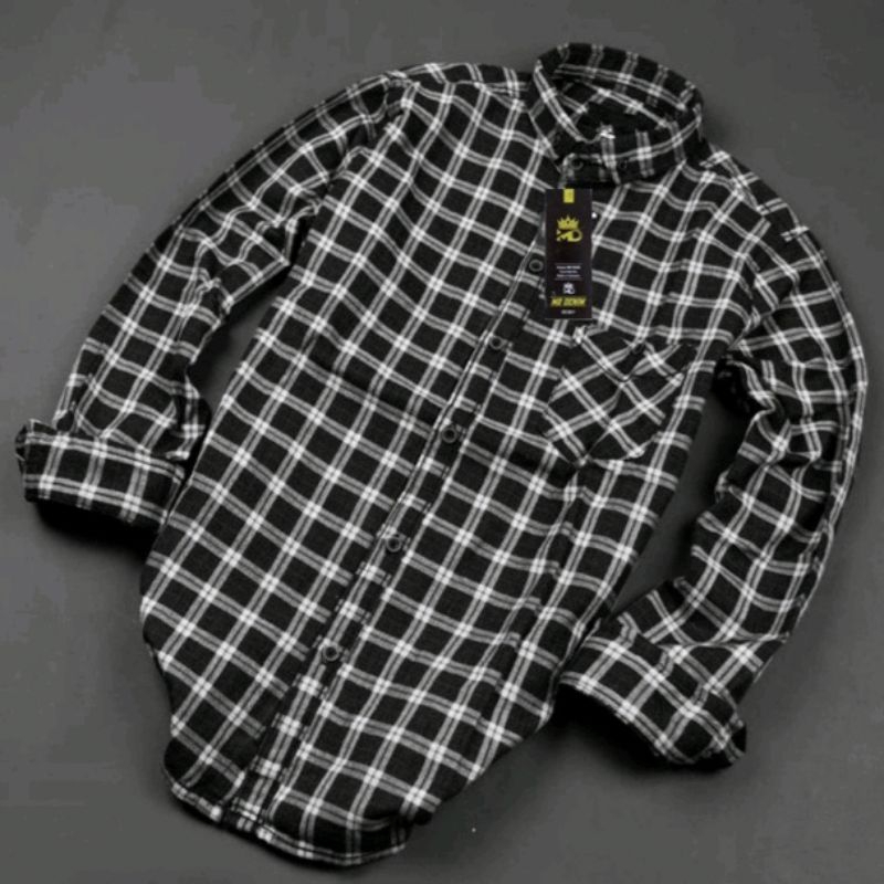Kemeja flanel pria panjang kotak kotak Flanel abu
