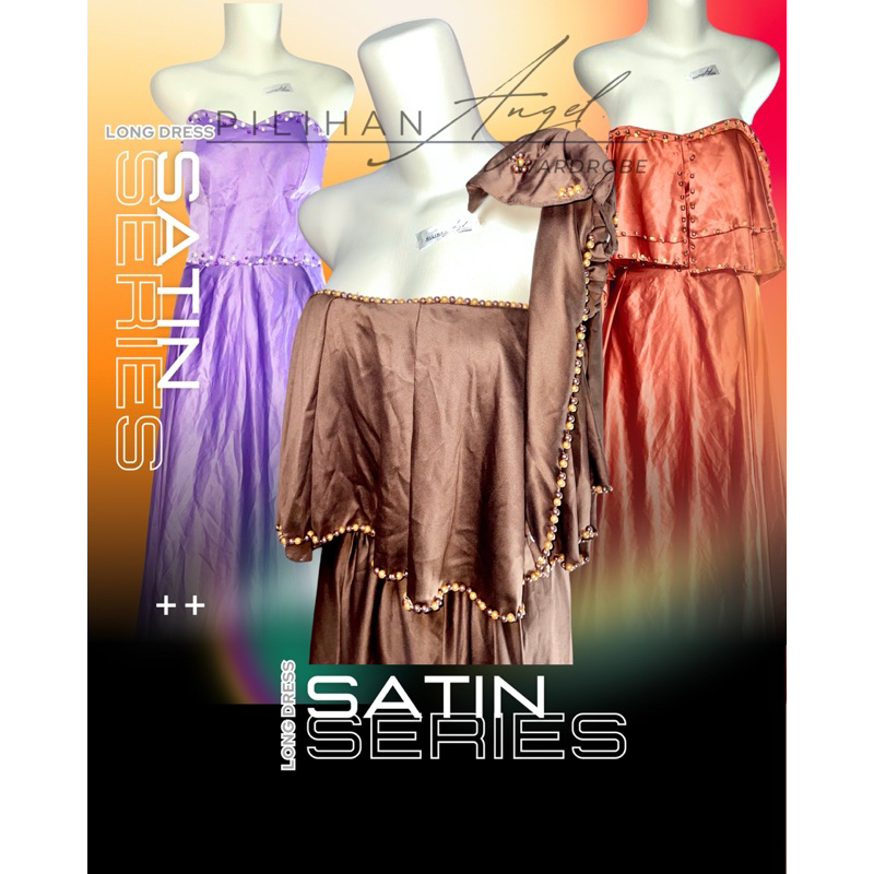 CUCI GUDANG - GAUN SATIN LILAC TERACOTTA BRONZE - PREWED WEDDING PARTY PARTY LONG DRESS